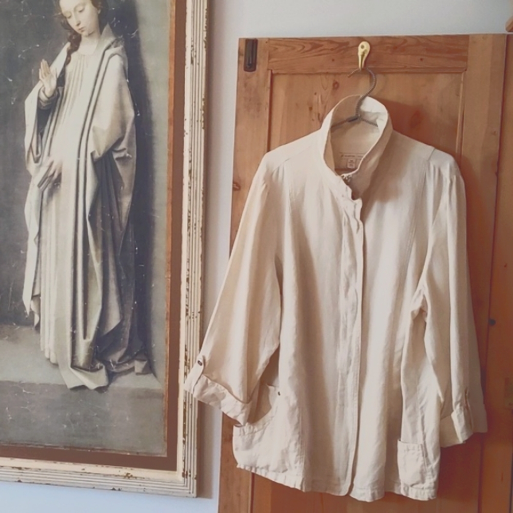 JM Collection 100% Linen Jacket 20W Cream Ivory Natural Neutral, Like New